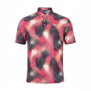 Hreski Men’s Abstract Circles on Red and Black‎ Uneven Background Golf Shirt 2XL